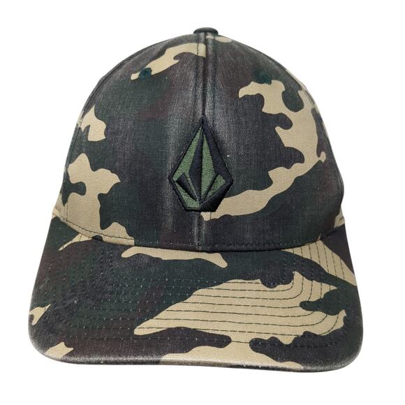 Volcom Fitted Baseball Cap Multicolor M Embroidered CamoLightweight Flexfit - Picture 1 of 9